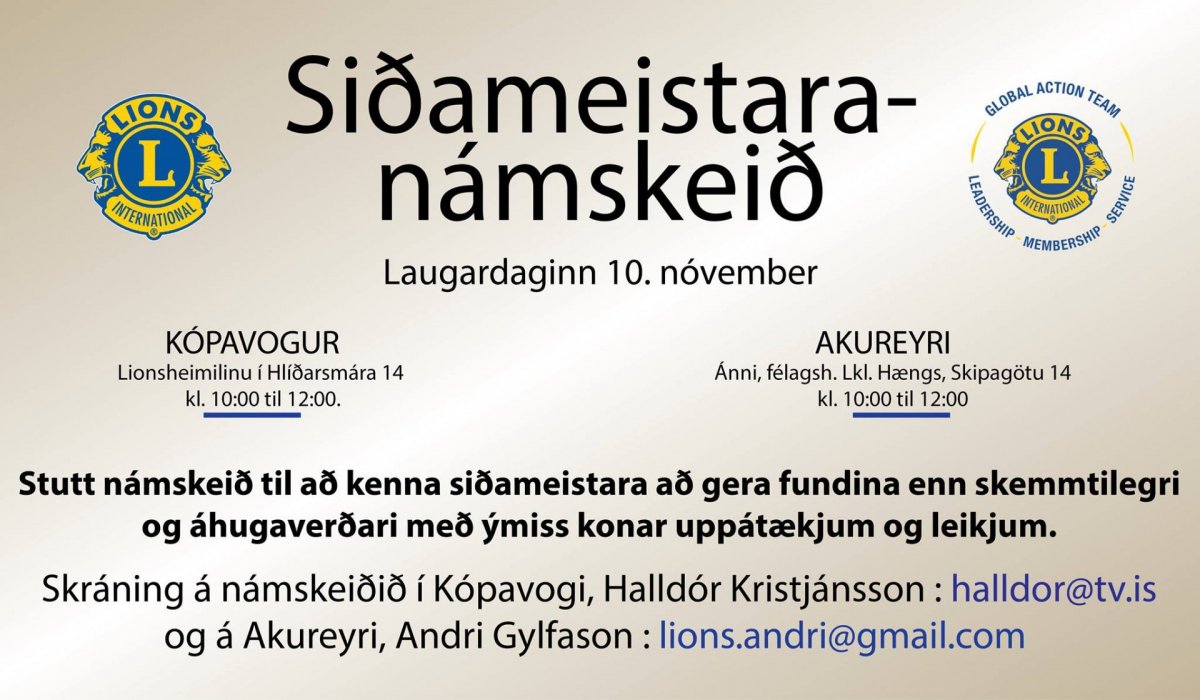 Siðameistaranámskeið á Akureyri og í Reykjavík