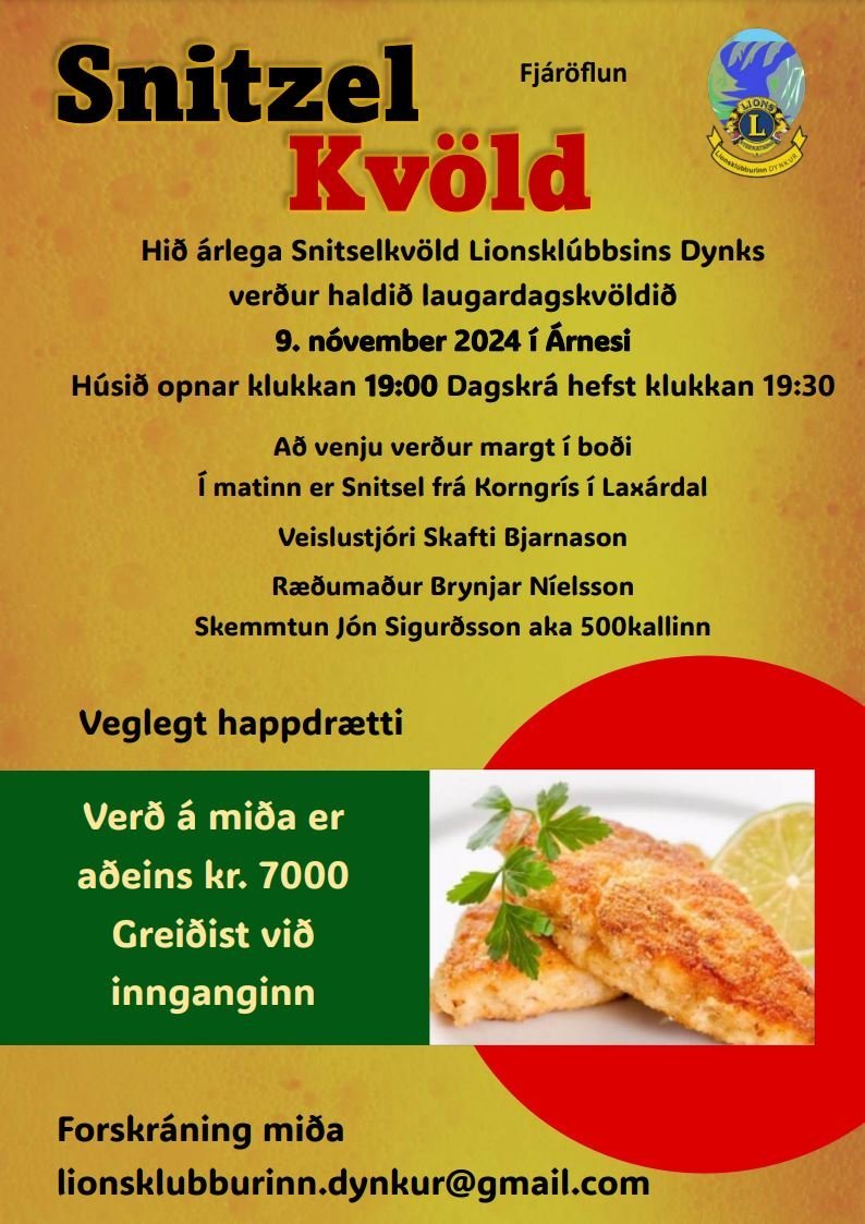 Snitzel kvöld laugardagskvöldið 9.nóvember 2024