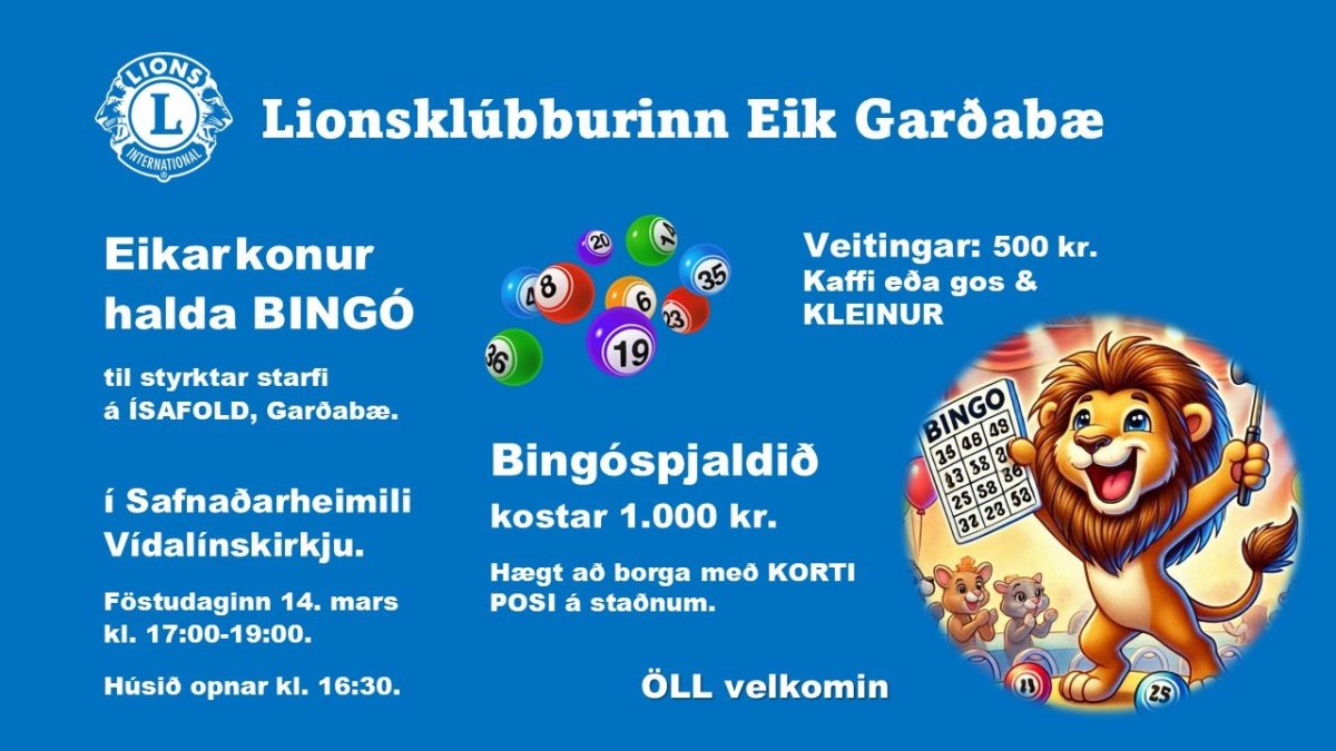 Lionsklúbburinn Eik heldur bingó