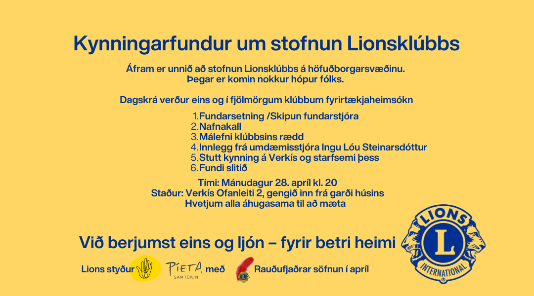 Kynningarfundur um stofnun Lionsklúbbs 28.apríl 2025