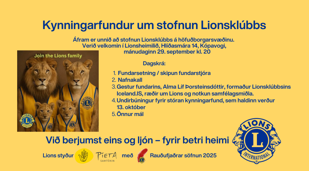 Næsti kynnigarfundur um stofnun Lionsklúbbs mánudaginn 29.september 2025 kl.20:00