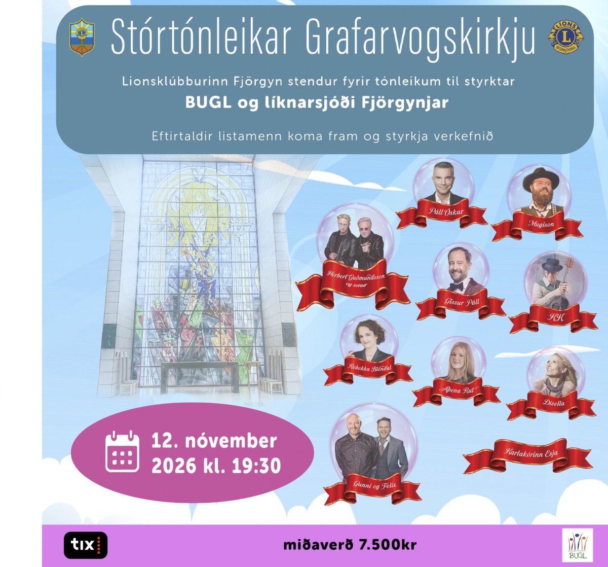 Stórtónleikar í Grafarvogskirkju fimmtudaginn 12.nóvember