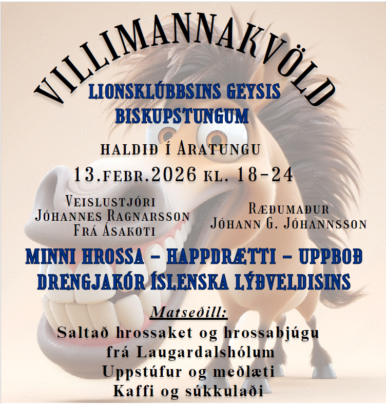VILLIMANNAKVÖLD haldið í Aratungu og gisting á Hótel Fagrilundur