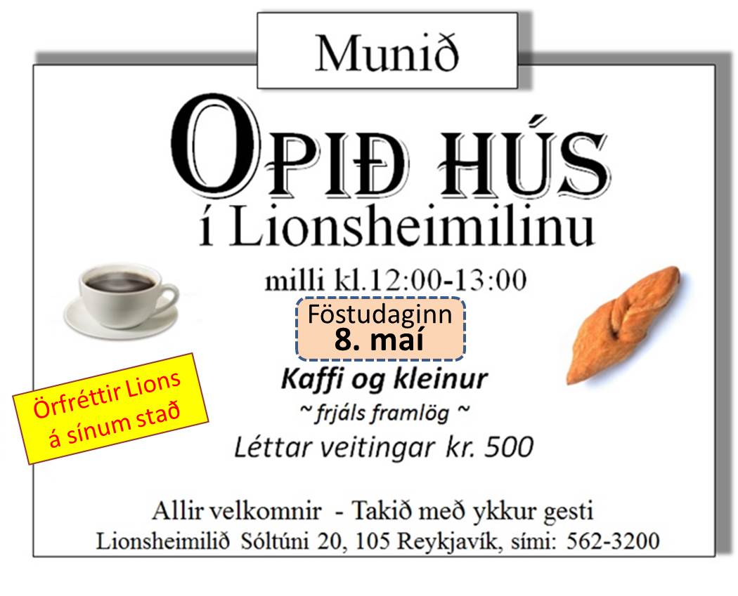 Opið hús í Lionsheimilinu milli kl. 12:00 - 13:00