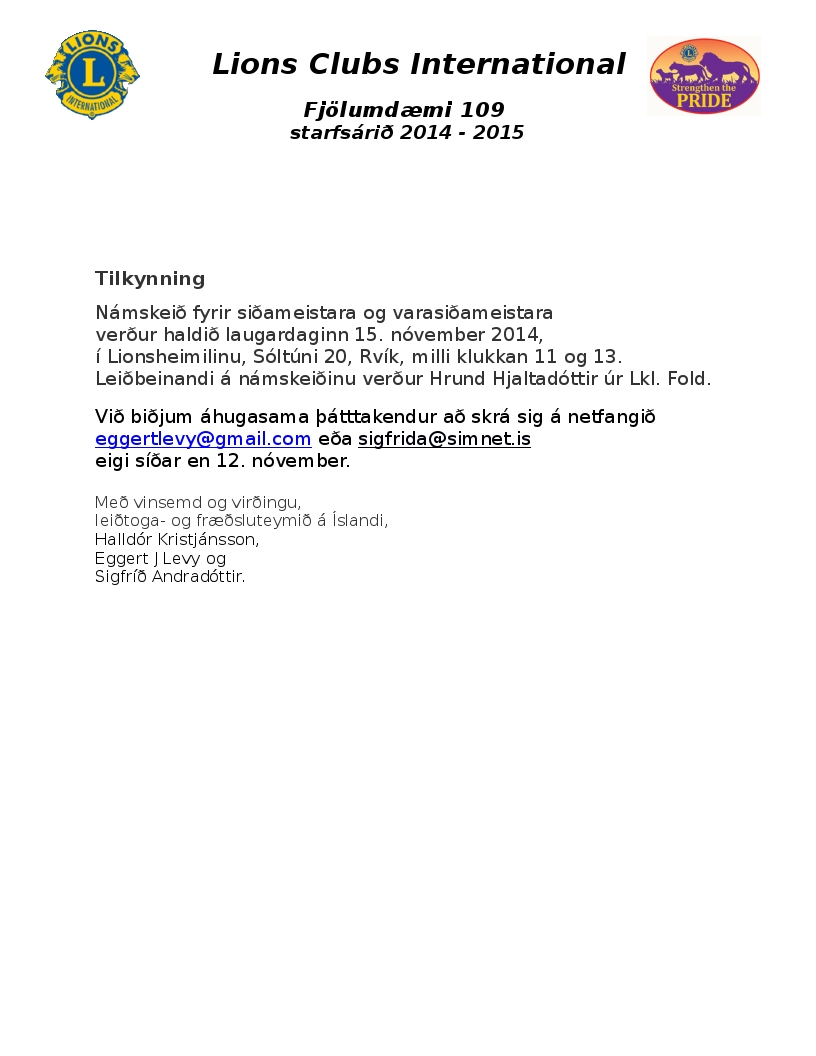 Námskeið fyrir siðameistara og varasiðameistara